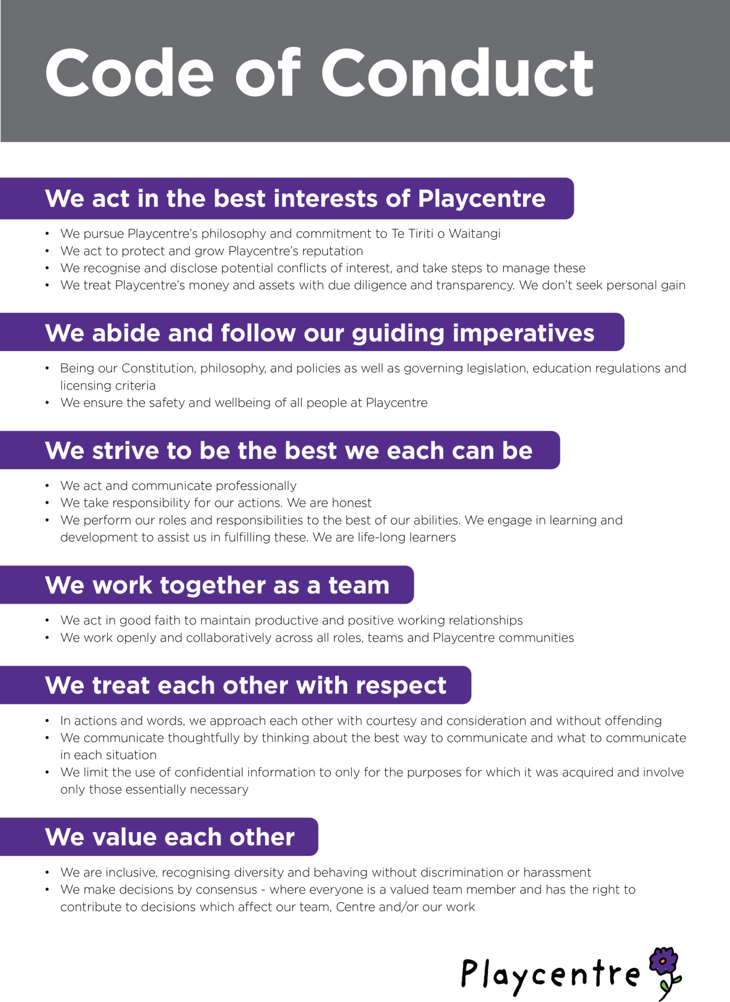 Code Of Conduct Playcentre